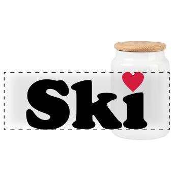 ski - Panoramic Cookie Jar with Wooden Lid - white - Front