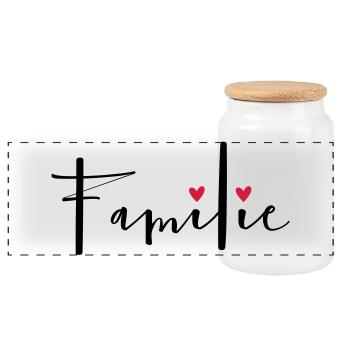 Familie Herz Liebe Geschenkidee - Panorama Keksdose mit Holzdeckel - Weiß - Vorne