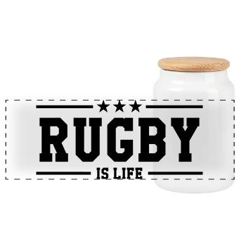 Rugby - Boîte à biscuits avec couvercle en bois - blanc - Devant