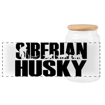 Schlittenhunde Siberian Husky - Panorama Keksdose mit Holzdeckel - Weiß - Vorne