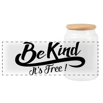 Be Kind It Is Free - Handwritten Positive Message - Panoramic Cookie Jar with Wooden Lid - white - Front