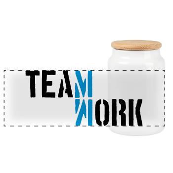 Blau Teamwork Schatten gespiegelt Logo Design Crew - Panorama Keksdose mit Holzdeckel - Weiß - Vorne