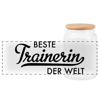 beste trainerin der welt - Panorama Keksdose mit Holzdeckel - Weiß - Vorne