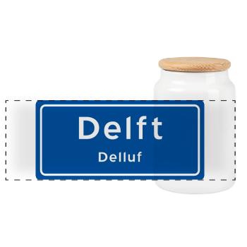 Delft place name sign - Panoramic Cookie Jar with Wooden Lid - white - Front