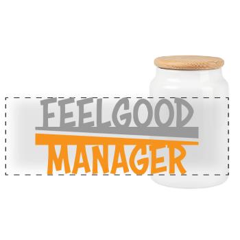 Feelgood Manager grau orange - Panorama Keksdose mit Holzdeckel - Weiß - Vorne
