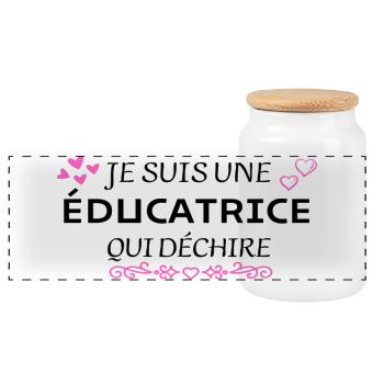 je suis une éducatrice qui déchire - Boîte à biscuits avec couvercle en bois - blanc - Devant