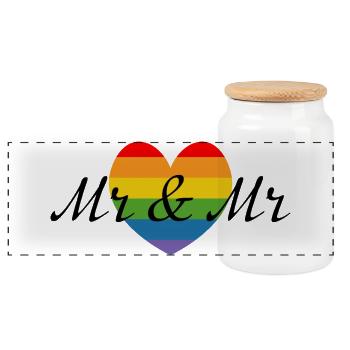 Mr and Mr Rainbow Wedding LGBT lgbtqi queer - Panoramic Cookie Jar with Wooden Lid - white - Front