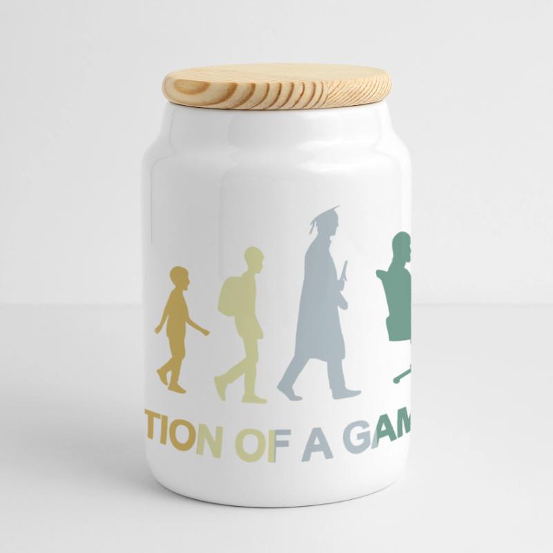 Game Dev Evolution Panoramic Cookie Jar with Wooden Lid