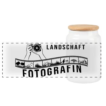 Landschaftsfotografin - Panorama Keksdose mit Holzdeckel - Weiß - Vorne