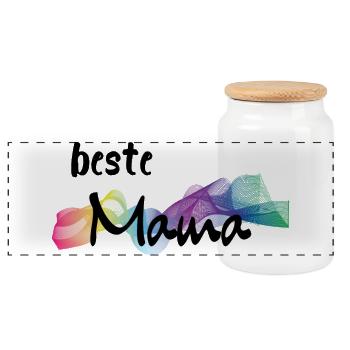 Beste Mama - best mummy - Panorama Keksdose mit Holzdeckel - Weiß - Vorne