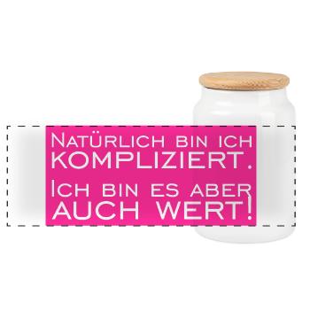 Natürlich bin ich Kompliziert - Panorama Keksdose mit Holzdeckel - Weiß - Vorne
