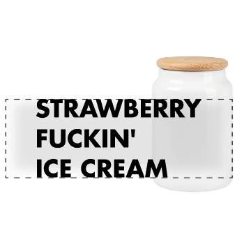 Glace à la fraise - Lettrage noir - Boîte à biscuits avec couvercle en bois - blanc - Devant