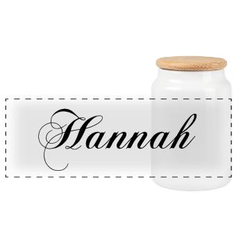 Hannah, dein Outfit mit deinem Namen drauf - Panorama Keksdose mit Holzdeckel - Weiß - Vorne