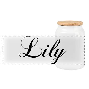 Lily - T-Shirts, Tassen und Taschen mit deinem Namen darauf - Panorama Keksdose mit Holzdeckel - Weiß - Vorne