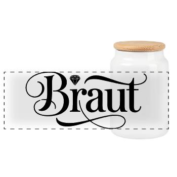 Braut - Diamant! Personalisierbar - Panorama Keksdose mit Holzdeckel - Weiß - Vorne