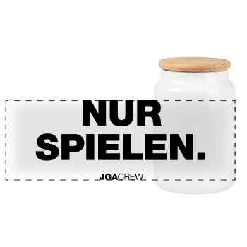 Nur spielen (JGA - Bachelor Party) - Panoramic Cookie Jar with Wooden Lid - white - Front