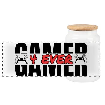 Gamer 4 Ever – Videospiel Leidenschaft T-Shirt - Panorama Keksdose mit Holzdeckel - Weiß - Vorne
