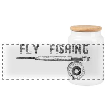 Fly fishing - Panoramic Cookie Jar with Wooden Lid - white - Front