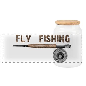 Fly fishing - Panoramic Cookie Jar with Wooden Lid - white - Front