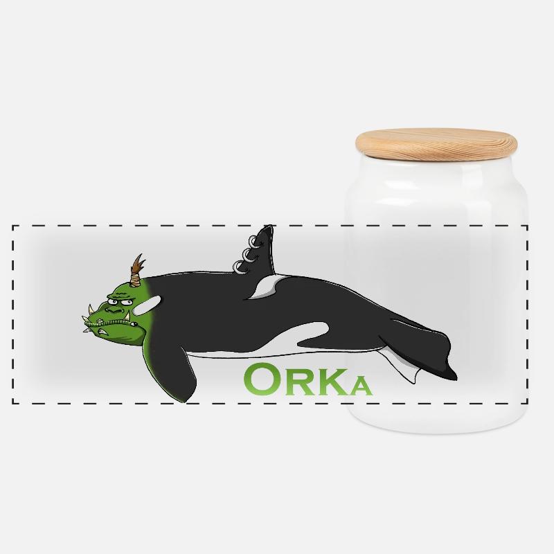 Humorvoller Orca - Panorama Keksdose mit Holzdeckel - Weiß