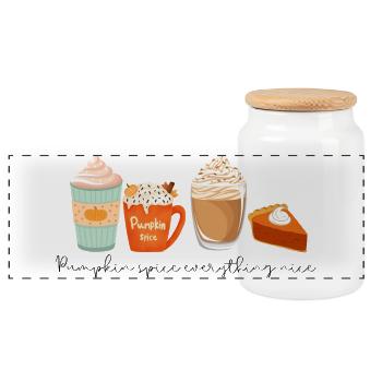 ☕ Pumpkin Spice Everything Nice 🎃 - Panoramic Cookie Jar with Wooden Lid - white - Front