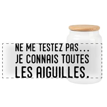 Ne me testez pas… je connais toutes les aiguilles - Boîte à biscuits avec couvercle en bois - blanc - Devant