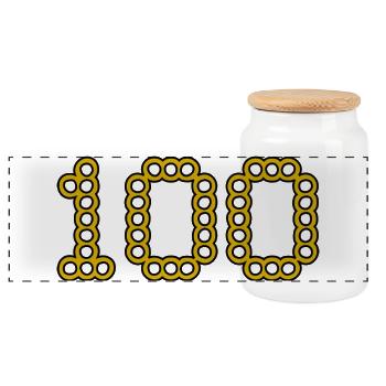 100. 100 YEARS. 100th ANNIVERSARY. BIRTHDAY 100 - Panoramic Cookie Jar with Wooden Lid - white - Front