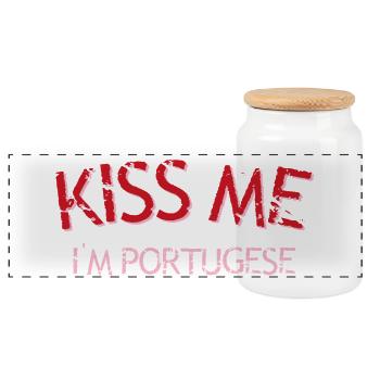 Küss mich Portugiesischer Stolz - Panorama Keksdose mit Holzdeckel - Weiß - Vorne