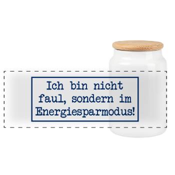 Ich bin nicht faul, sondern im Energiesparmodus! - Panorama Keksdose mit Holzdeckel - Weiß - Vorne