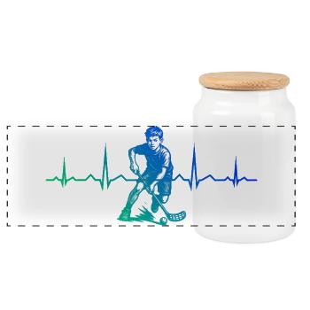 Minimalist floorball motif - Panoramic Cookie Jar with Wooden Lid - white - Front