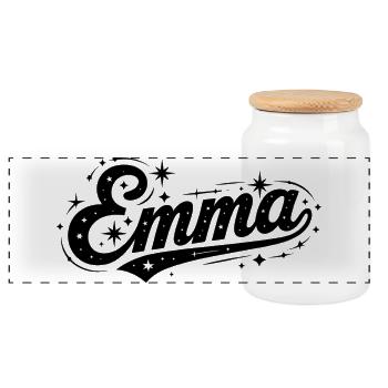 Emma name first last family - Panoramic Cookie Jar with Wooden Lid - white - Front