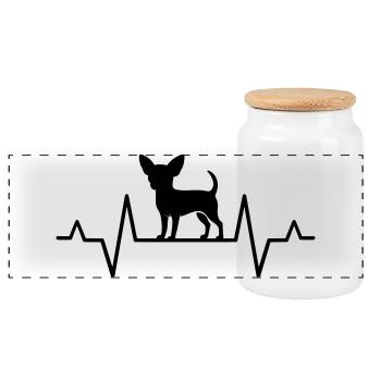 Motif Chihuahua silhouette with ECG heart line - Panoramic Cookie Jar with Wooden Lid - white - Front