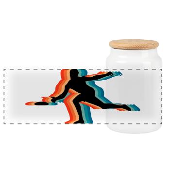 Frisbee Player Retro Silhouette Vintage Flying Dis - Panoramic Cookie Jar with Wooden Lid - white - Front