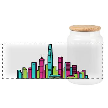 Shenzhen City Skyline Modern Line Art - Panoramic Cookie Jar with Wooden Lid - white - Front