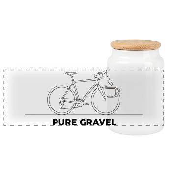 Pure Gravel Bike Coffee Line Art - Panoramic Cookie Jar with Wooden Lid - white - Front
