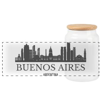 Buenos Aires Argentine, silhouette de Buenos Aires - Boîte à biscuits avec couvercle en bois - blanc - Devant