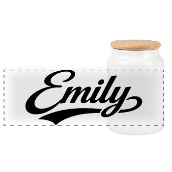 Emily name first last family gifts  - Panoramic Cookie Jar with Wooden Lid - white - Front