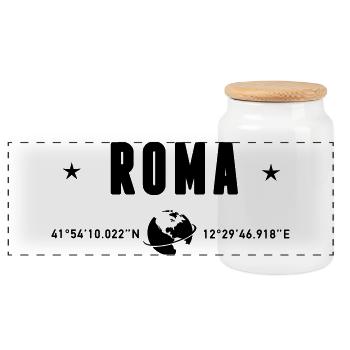 Roma Italy GPS Coordinates Globe - Panoramic Cookie Jar with Wooden Lid - white - Front
