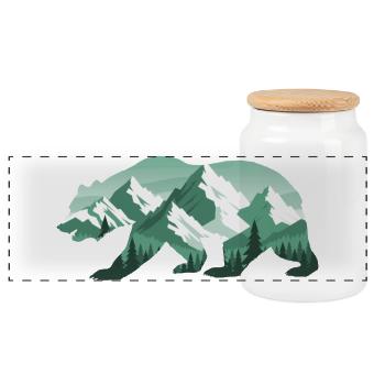 Bear Nature Mountains Forest - Panoramic Cookie Jar with Wooden Lid - white - Front