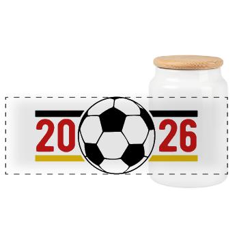 Fußball Banner 2026 - Panorama Keksdose mit Holzdeckel - Weiß - Vorne