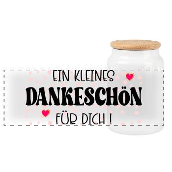 Kleines Dankeschön - Panorama Keksdose mit Holzdeckel - Weiß - Vorne
