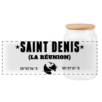 Saint Denis Reunion Coordonnées Globe - Boîte à biscuits avec couvercle en bois - blanc - Devant