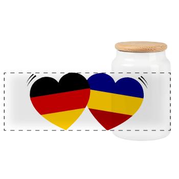 Flaggenherzen Duo Rumänien Deutschland - Panorama Keksdose mit Holzdeckel - Weiß - Vorne