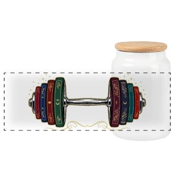 Gym Rat & Books - Panoramic Cookie Jar with Wooden Lid - white - Front