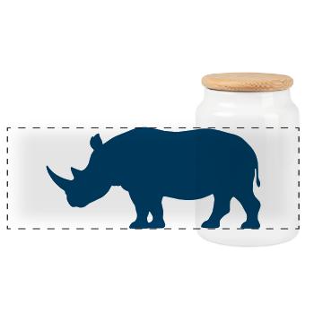 Rhinoceros silhouette in deep blue - Panoramic Cookie Jar with Wooden Lid - white - Front