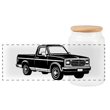 Pickup-Truck-Straßenwagen - Panorama Keksdose mit Holzdeckel - Weiß - Vorne
