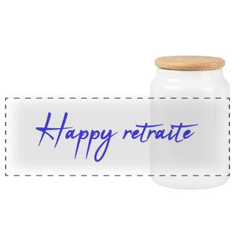 RETIREMENT. RETIREMENT. RETIRED. RETIREMENT - Panoramic Cookie Jar with Wooden Lid - white - Front