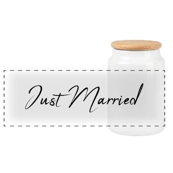 JUST MARRIED. Bachelorette party. VALENTINE'S DAY. COUPLE. LOVE - Panoramic Cookie Jar with Wooden Lid - white - Front