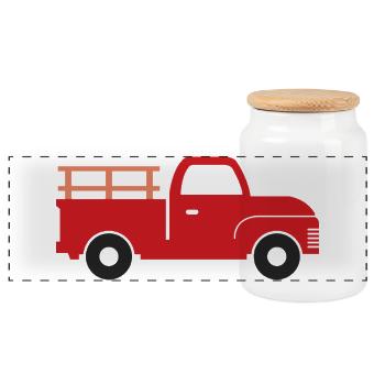 Vintage truck - Panoramic Cookie Jar with Wooden Lid - white - Front