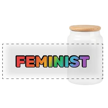 FEMINIST rainbow - Panoramic Cookie Jar with Wooden Lid - white - Front